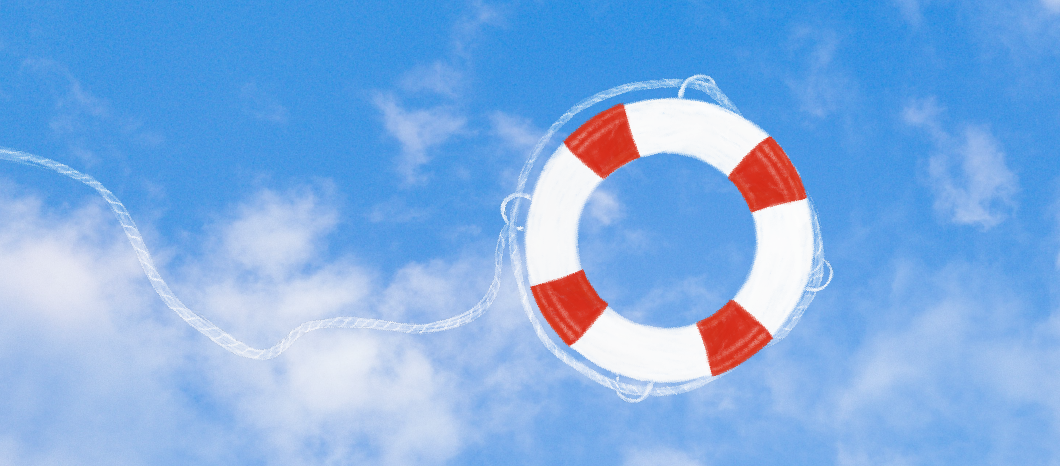 Rettungsring mit roten Segmenten und weißem Seil vor blauem Himmel. Es handelt sich um das Titelbild für den Präventionskurs in troisdorf